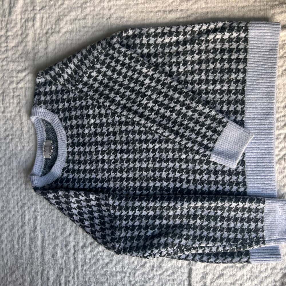 LOFT Outlet Petite Houndstooth Crew Neck Pullover Sweater Size L Petite